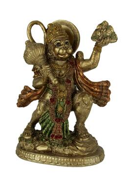Zeckos - Finish Flying Hanuman Carrying Herb Bearing Mountain Statue 8.75 Inches High - Gold