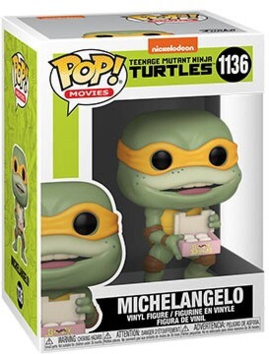 Nickelodeon  
Teenage Mutant Ninja Turtles  
1136  
Pop! Movies  

Michelangelo  
Vinyl Figure / Figurine en Vinyle / Figura de Vinil  

Warning: Choking Hazard - Small parts. Not for children under 3 years.  
Attention: Pequeñas piezas. No es apto para menores de 3 años.  
Advertencia: Piezas pequeñas. No apto para menores de 3 años.
