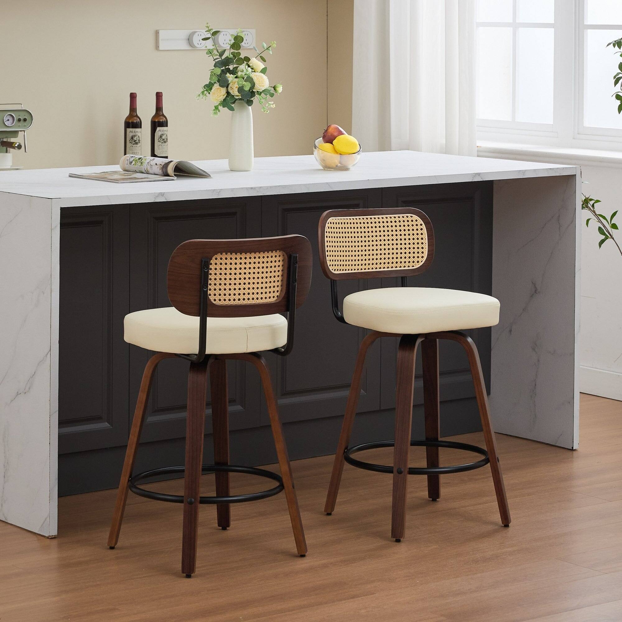 Alt View 9. Boyel Living - 26 Inch Swivel Counter Height Bar Stools Set of 2 with Walnut Bentwood Legs - Beige.