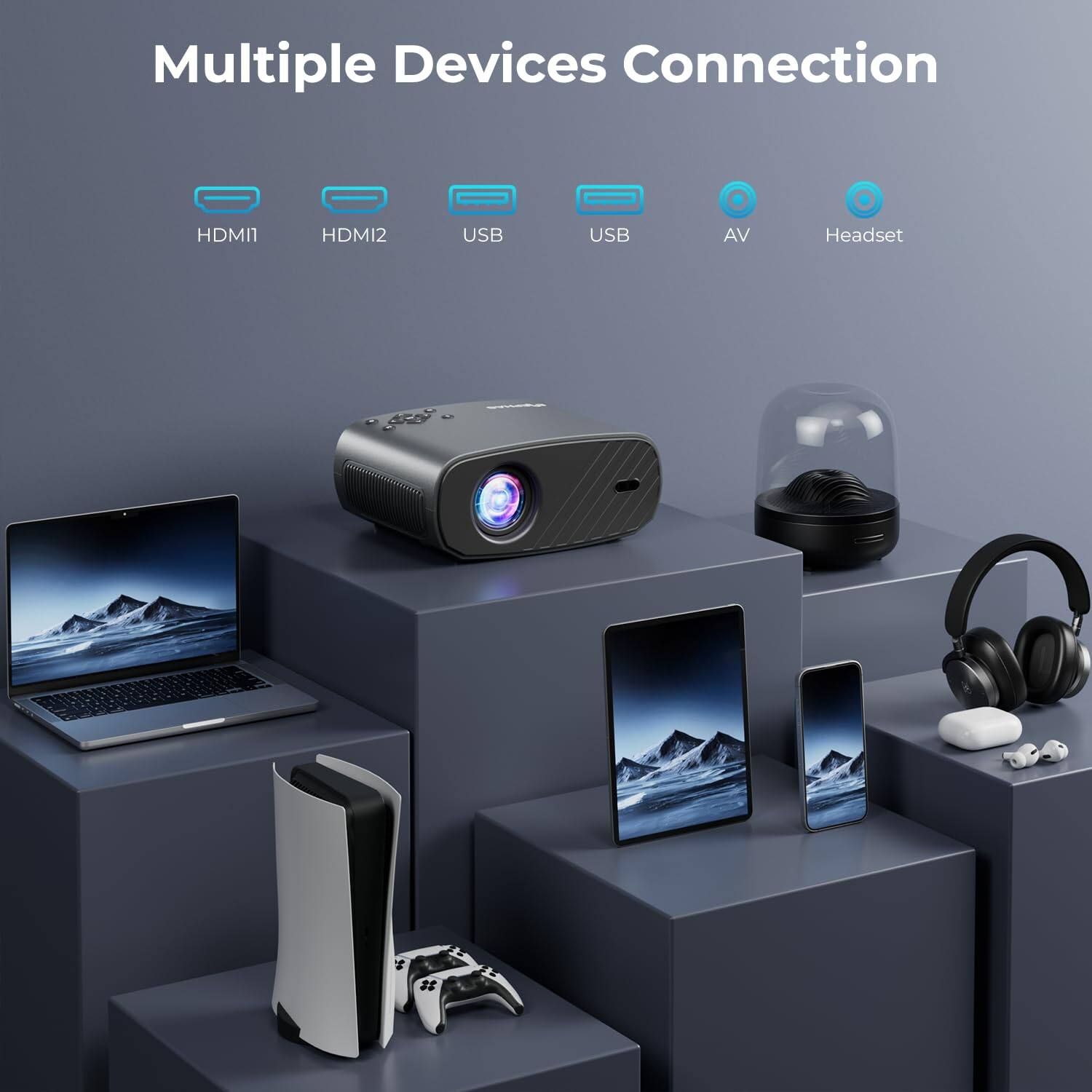 Multiple Devices Connection HDMI1 HDMI2 USB USB AV Headset