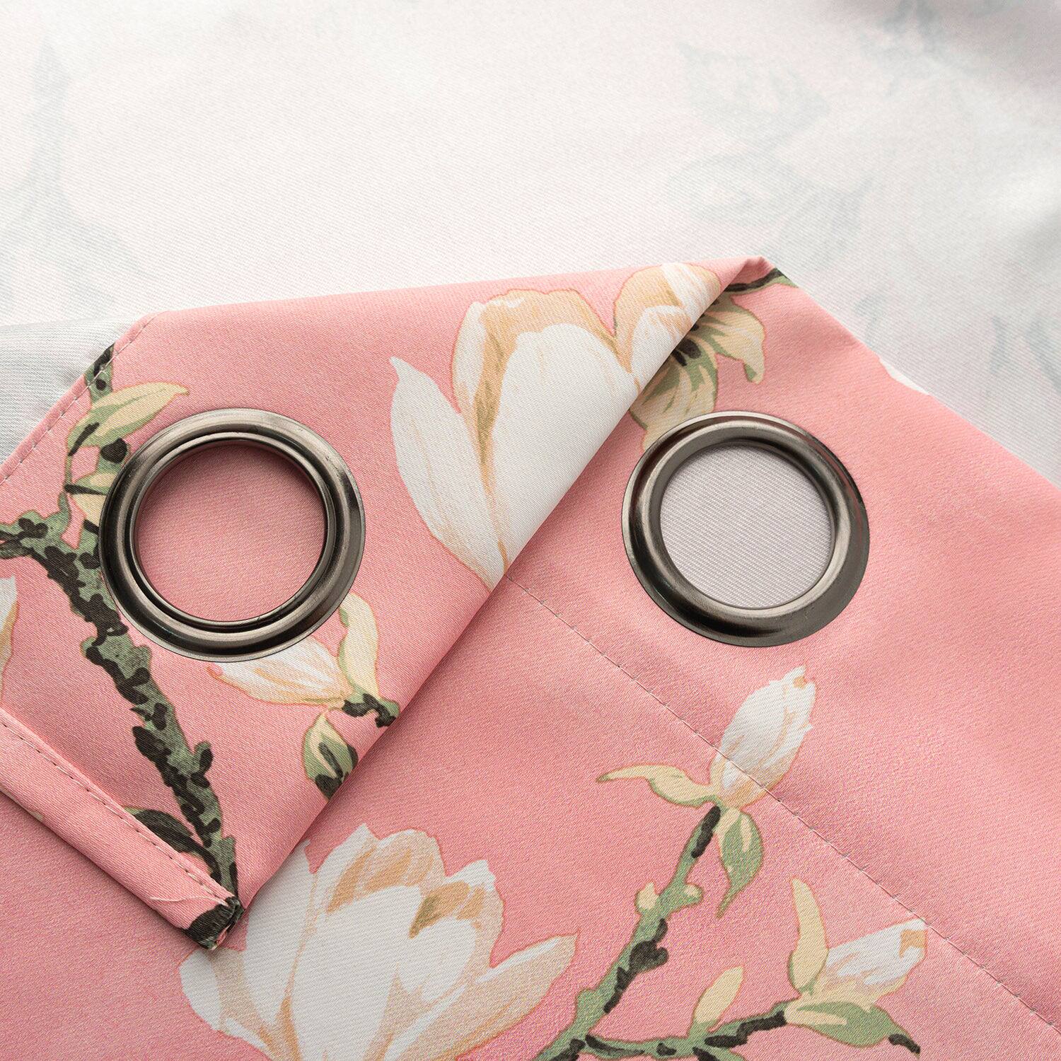 Back. Olivia Gray - Olivia Gray 100% Polyester 200 GSM Blossom Printed Blackout Grommet Curtain Panel 54" x 84" Blush - Blush.