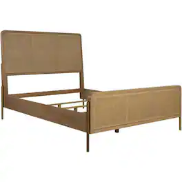 Manhattan Lane - Sea Wood Queen Size Bed with Woven Cane Design, Open Panel, 4 Slats - Brown