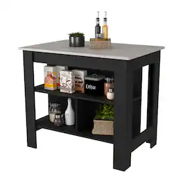 Spaco - Kitchen Island with 3 Storage Shelves, 40.5" Spacious Top and Easy Assembly, for Kitchen Dinning Room - White+Black