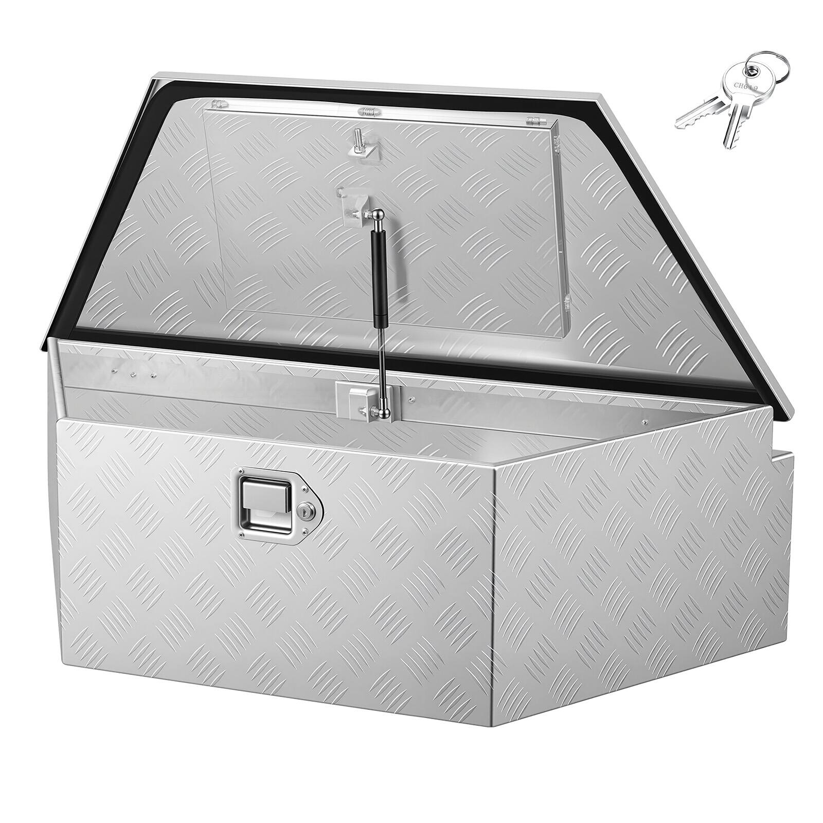 Front. VEVOR - Trailer Tongue Box, 39" x 16.5" x 12" Aluminum Trailer Tongue Tool Box, Heavy Duty Storage Organizer with Lock & Keys - Sliver.