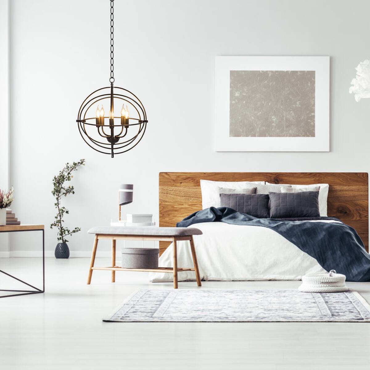 Alt View 3. Costway - Costway 20" 5-Light Metal Pendant Chandelier w/ Iron Chain Pivoting Interlocking Rings - Black.