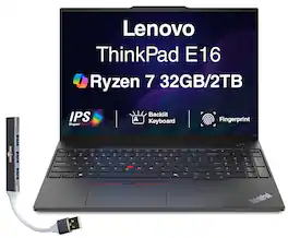 Lenovo - Upgraded - ThinkPad E16 Laptop 16.0 WUXGA Display (Ryzen 7 250, 32GB, 2TB SSD, Integrated Graphics, Win 11 Pro) w/USB Hub - Black