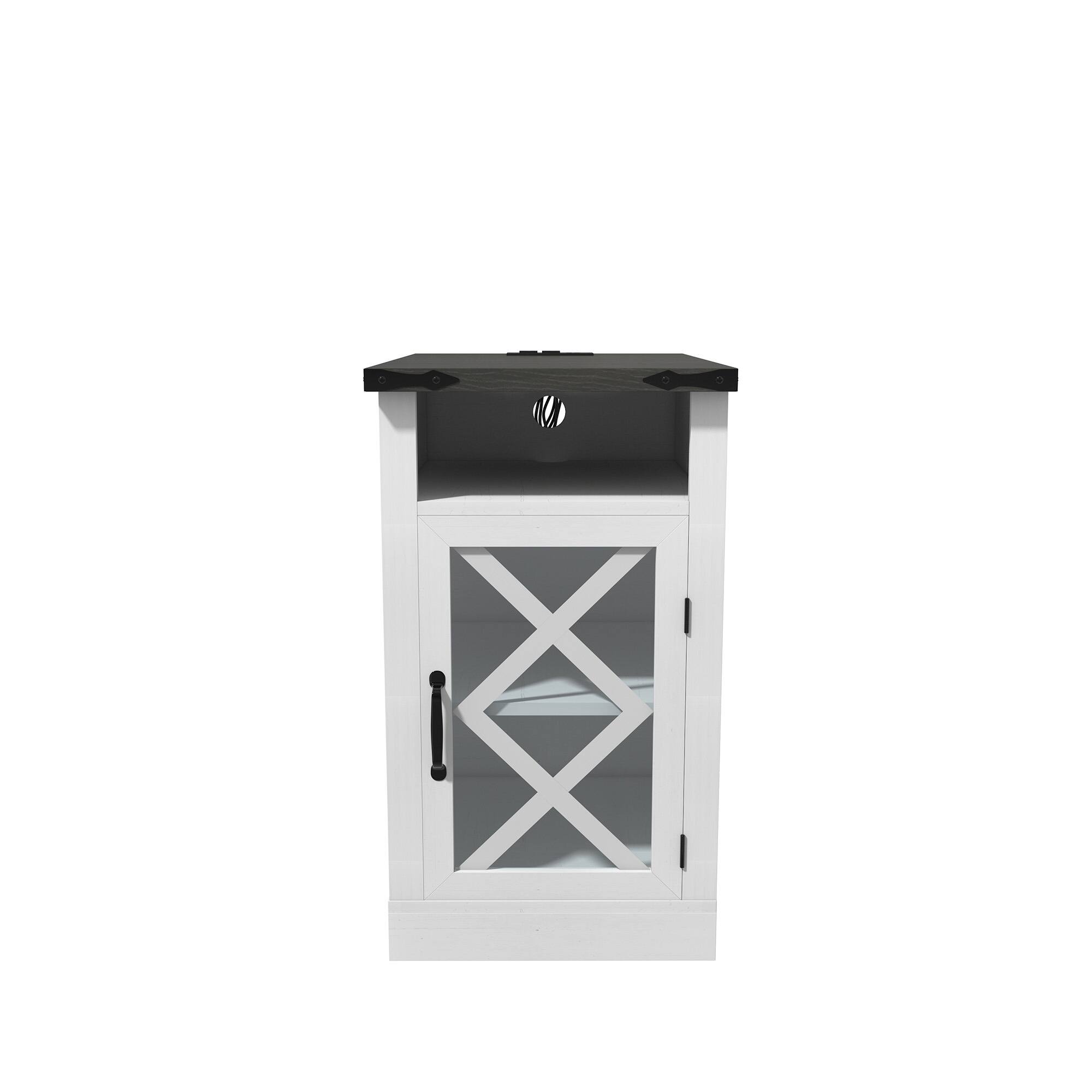 Back. Spaco - Spaco Farmhouse Nightstand with Charging Station, Barn Door, Adjustable Shelf, 3-Tier Storage for Bedroom - White.