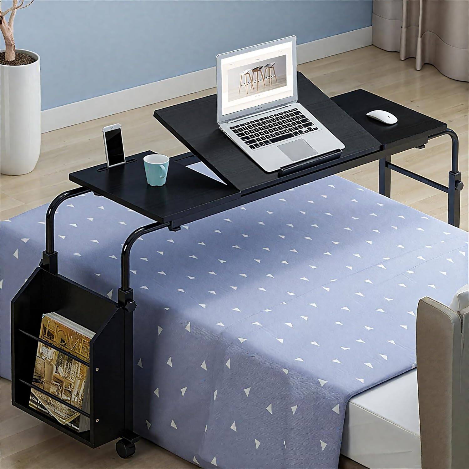 Front. Homhougo - Mobile Laptop Desk - Portable Adjustable Height Cart Table with Wheels for Home Office Workstation - Black 120cm.