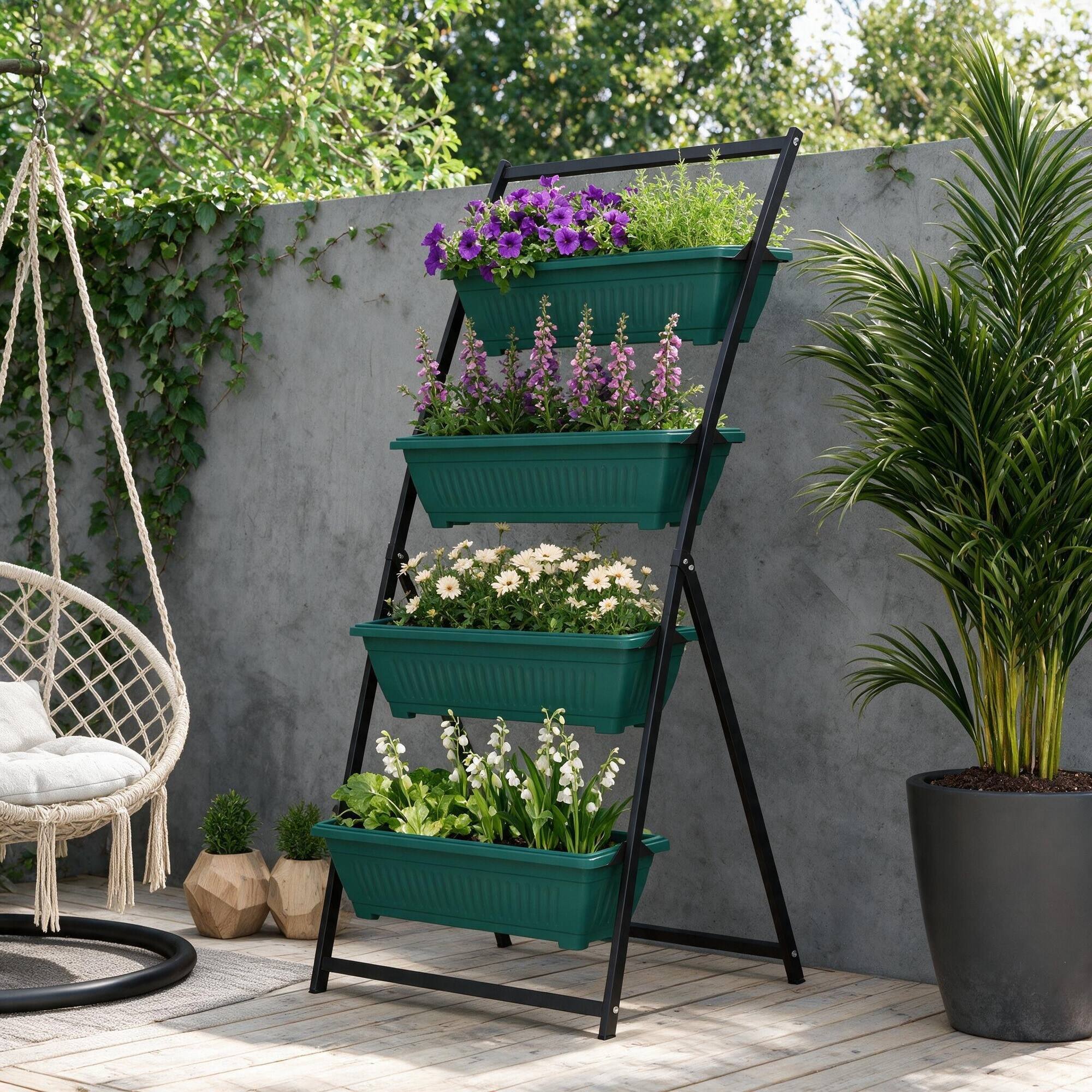 Left. RYHNUYNE - 4 Tier Raised Garden Bed with Stand, 63.75 Inch Tall Vertical Planter Boxes for Vegetables, Flowers and Herbs - Green.