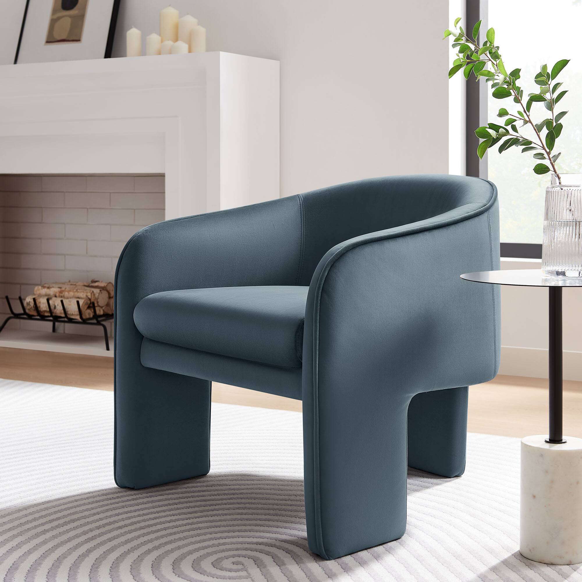 Alt View 4. Modway - Greer Performance Velvet Upholstered Accent Armchair by Modway - Blue.