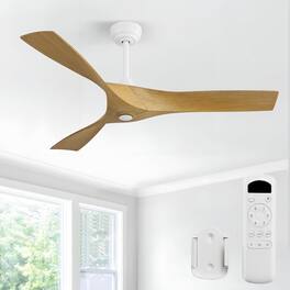 Sofucor - 52 Inch Modern Propeller Ceiling Fan with Remote Quiet DC Motor, 6 Speeds Timer, Reversible, for Living Bedroom - White-Light Brown