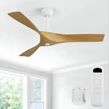 Front. Sofucor - 52 Inch Modern Propeller Ceiling Fan with Remote Quiet DC Motor, 6 Speeds Timer, Reversible, for Living Bedroom - White-Light Brown.