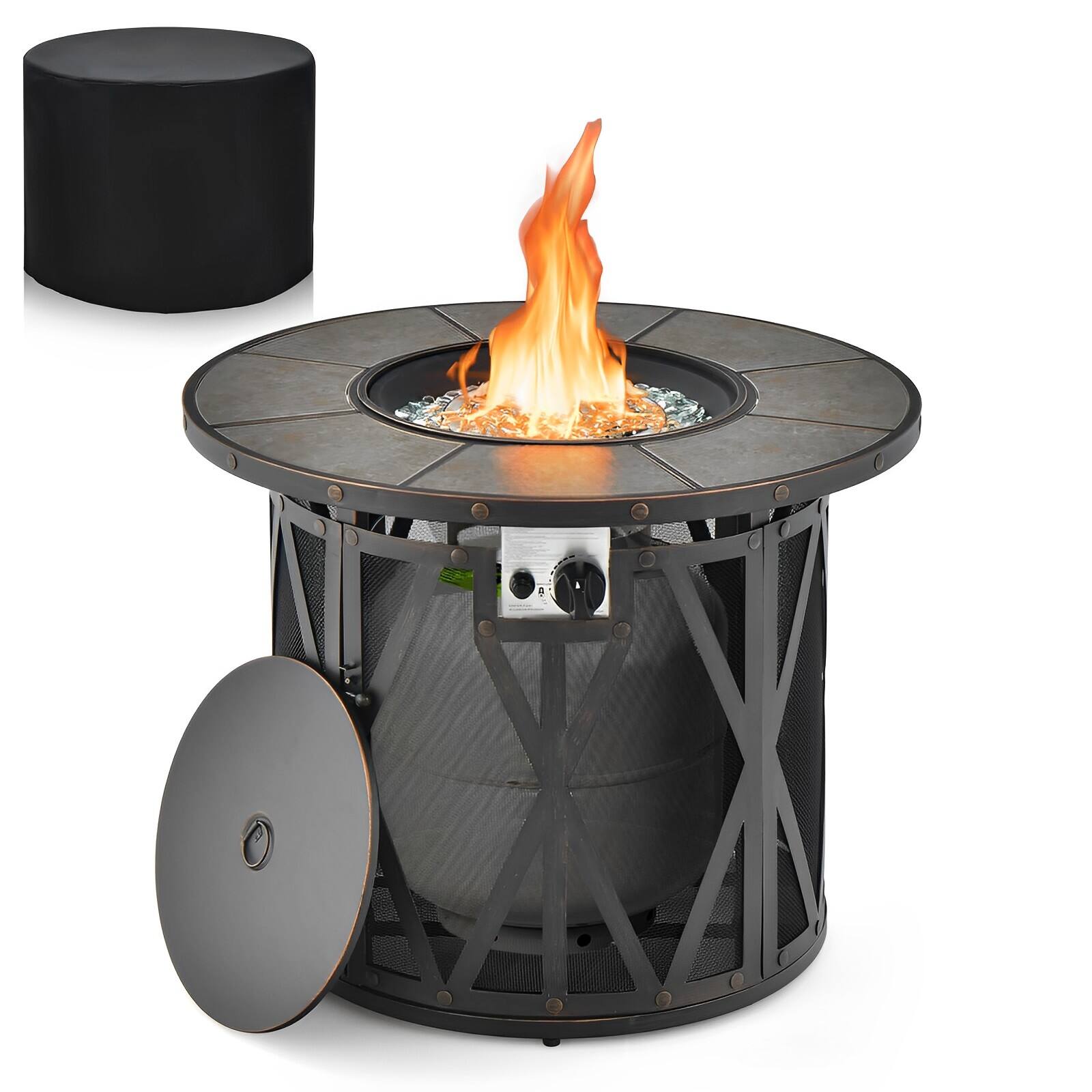 Front. SKONYON - Outdoor Propane Fire Pit Table with Ceramic Tile Top 30000 BTU Output and Heavy Duty Frame.