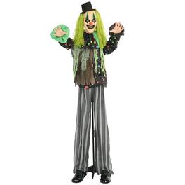 Homcom - 6.1' Outdoor Halloween Decoration, Animatronic Circus Clown, Sound and Motion Activated Animated Prop with Light Up Eyes - Green and Black