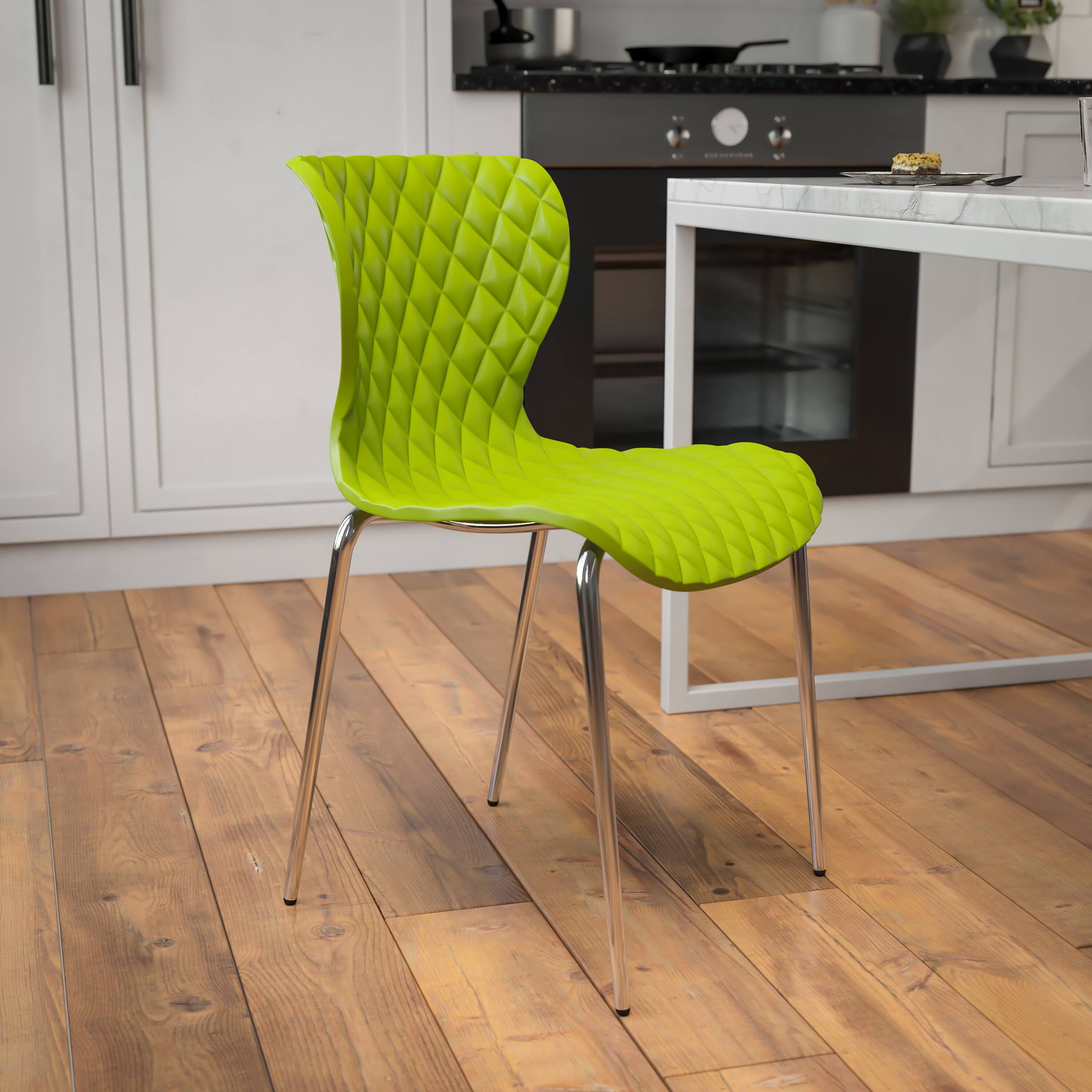 Alt View 1. Emma + Oliver - Contemporary Design Accent Dining Plastic Stack Chair - Citrus Green.