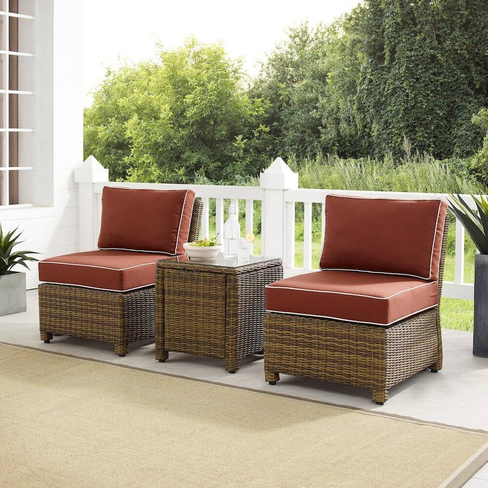 Alt View 5. Crosley Furniture - Bradenton 3Pc Armless Wicker Outdoor Chair Set - Side Table & 2 Armless Chairs - Sangria.