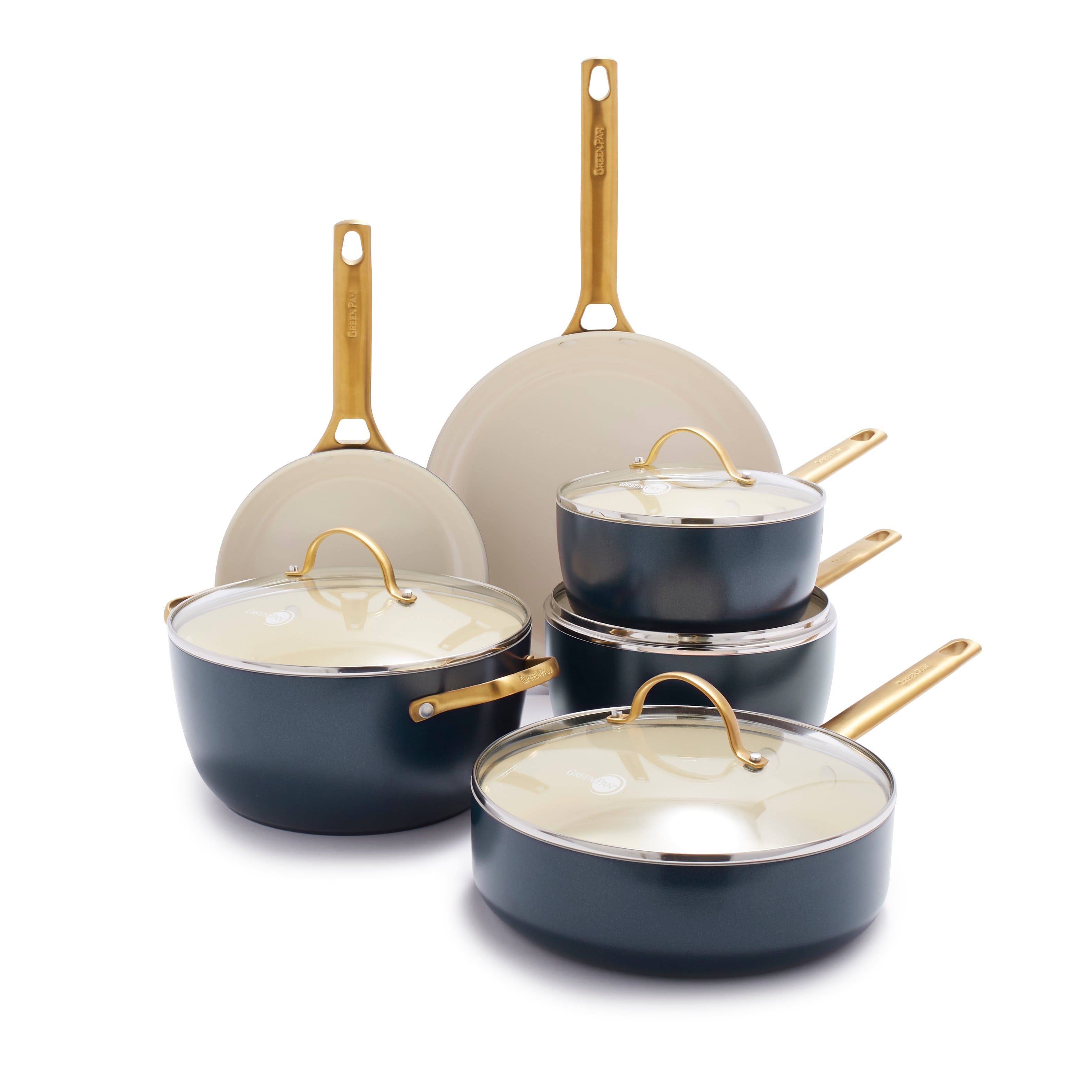 Angle. GreenPan - Reserve Ceramic Nonstick 10-Piece Cookware Set - Twilight.
