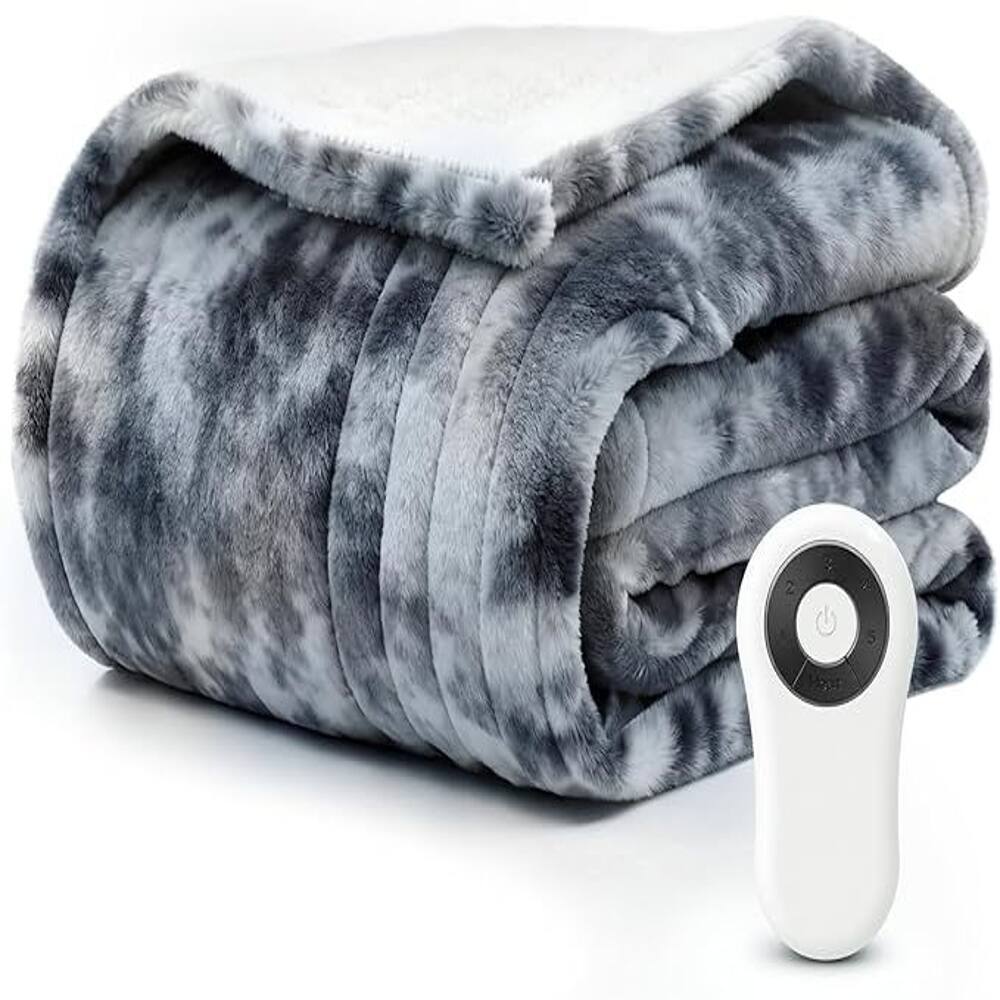Front. Loheer - Loheer Heated Blanket Electric Throw 50x60 Fast Heating Flannel - Gray.