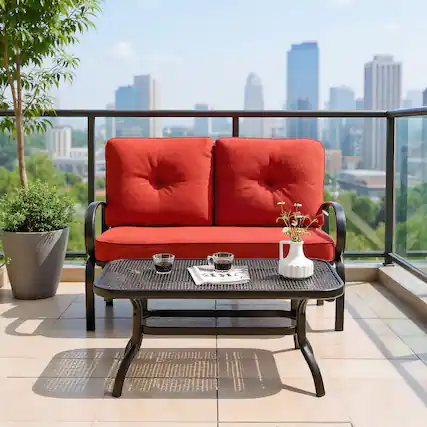 Front. Kadyn - 2 Pieces Patio Furniture Set, Outdoor Cushioned Coffee Table Seat for Patio, Lawn, Garden, Red - Red.