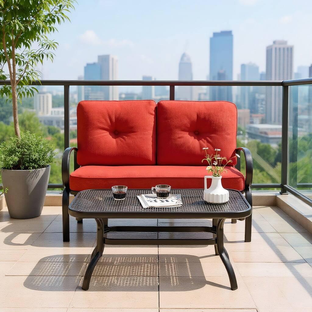 Front. Kadyn - 2 Pieces Patio Furniture Set, Outdoor Cushioned Coffee Table Seat for Patio, Lawn, Garden, Red - Red.