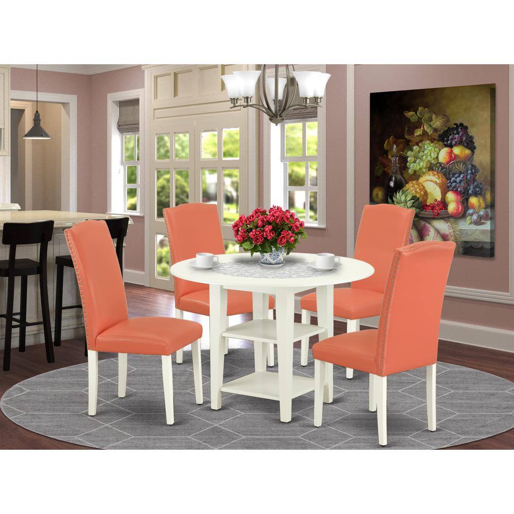 Back. East West Furniture - Dining Room Set Linen White - Brown.