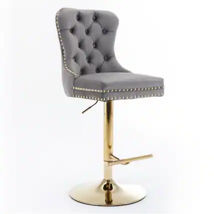 Front. SlickBlue - Swivel Barstools Modern Upholstered Counter Chairs with Tufted Back & Adjustable Seat for Kitchen & Bar - Grey.