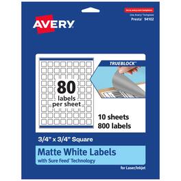 Avery - TrueBlock Square Labels, 0.75" x 0.75", 800ct - White