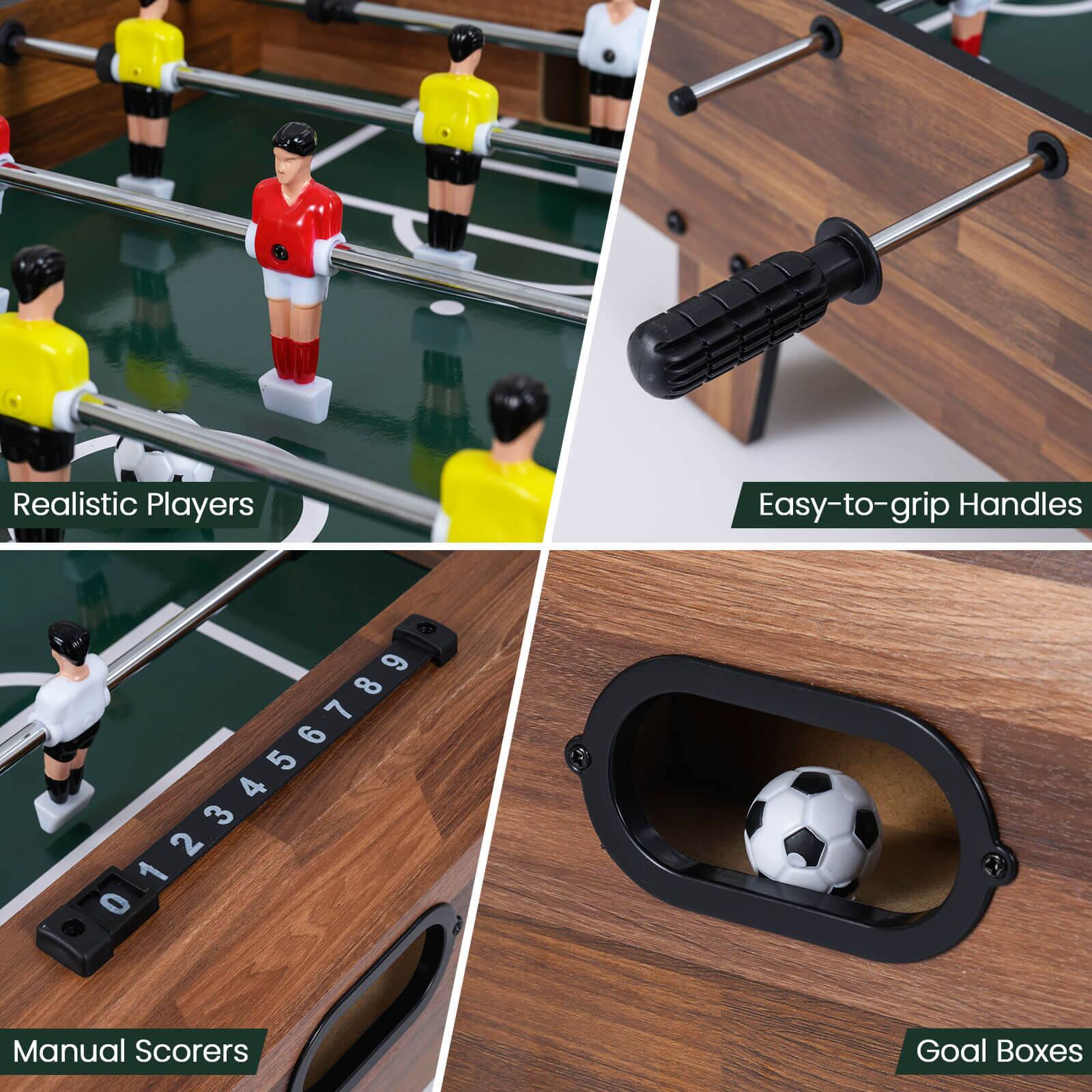 - Realistic Players
- Easy-to-grip Handles
- Manual Scorers
- Goal Boxes