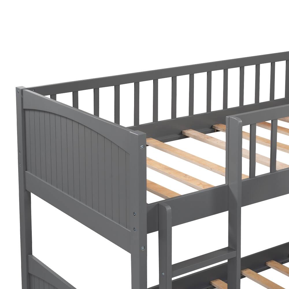 Alt View 4. Loheer - Loheer Triple Bunk Bed Twin Size with Loft Attached Gray Wood - Gray.