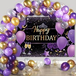 Vulpecula Spade - and Gold Birthday Party Decorations Gold Confetti Balloons Kit Happy Birthday Photography Backdrop for - Purple