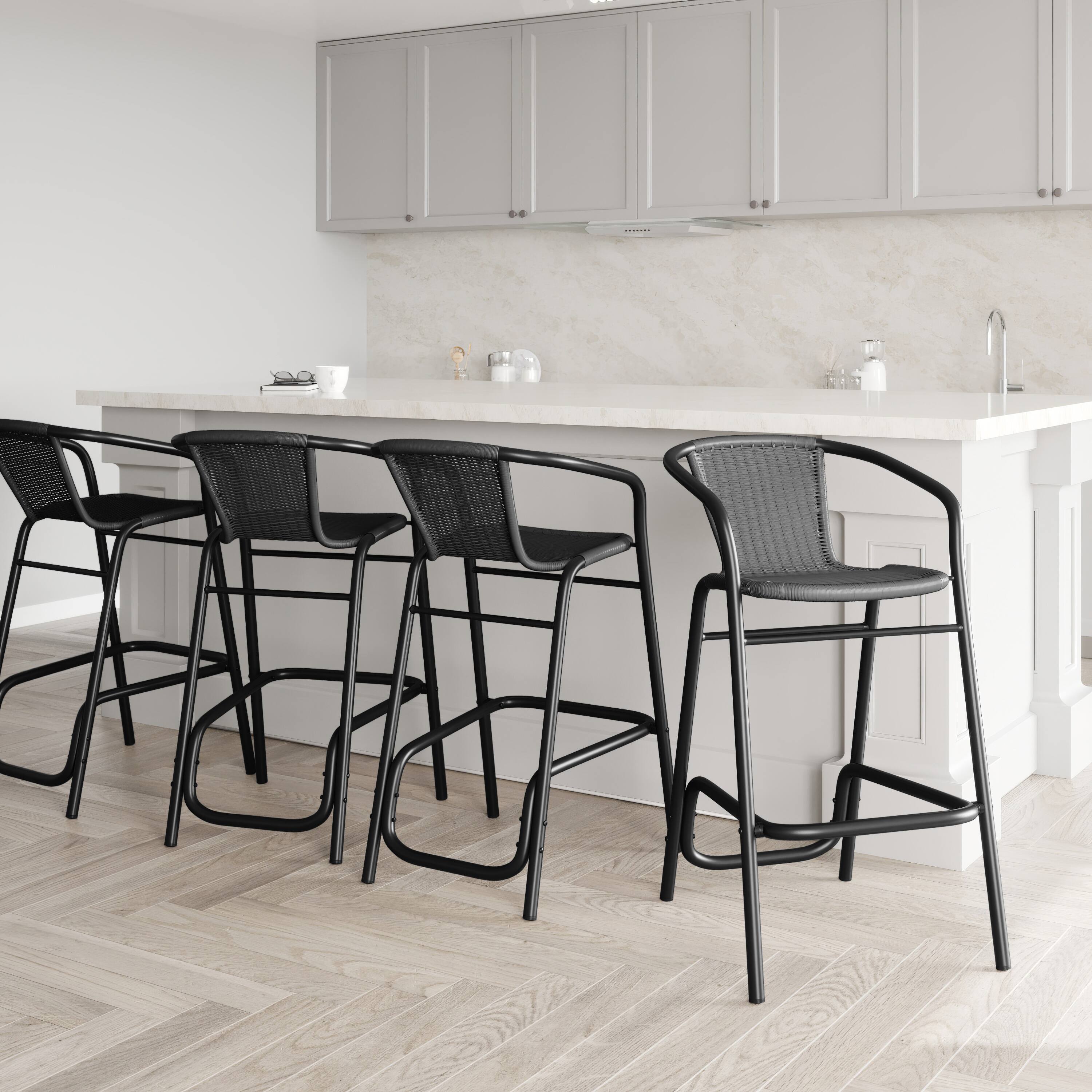 Alt View 1. Emma + Oliver - Rhea Set of Four Indoor/Outdoor Restaurant Style Rattan Barstools - Gray.