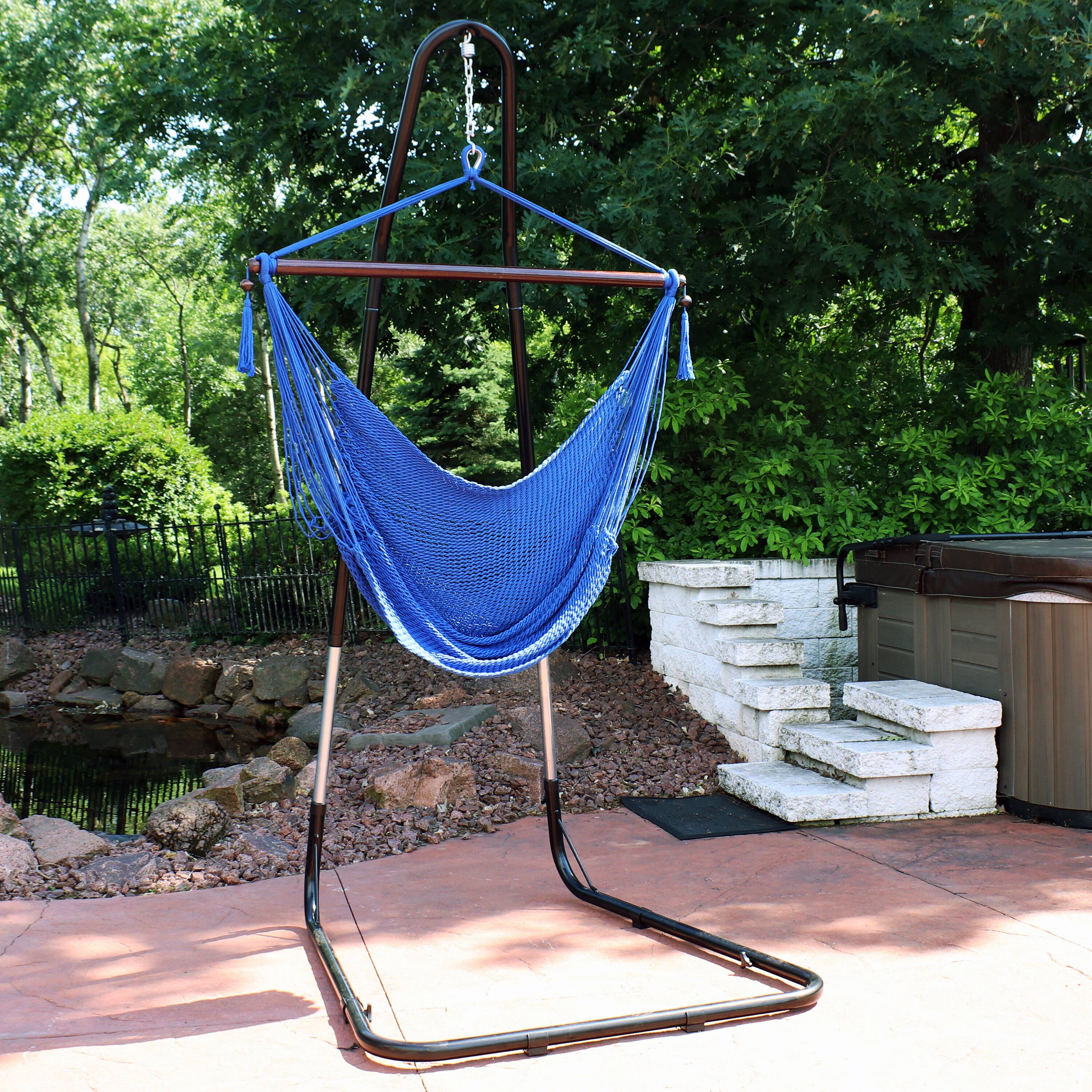 Alt View 2. Sunnydaze - Extra Large Hammock Chair with Adjustable Steel Stand - Blue.