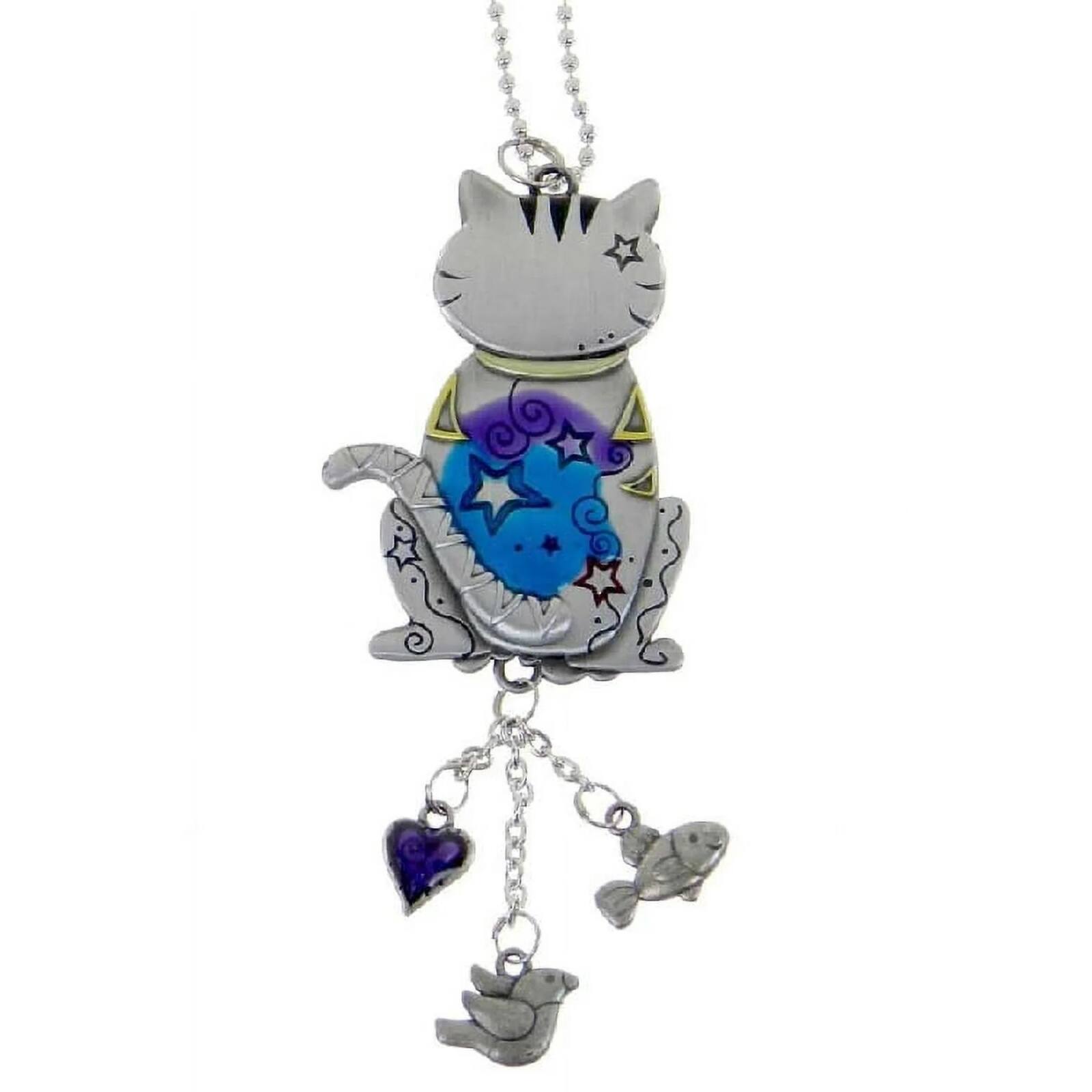 Angle. Ganz - Ganz Colored Cat Zinc Metal Car Charm with Silver Chain - Silver.