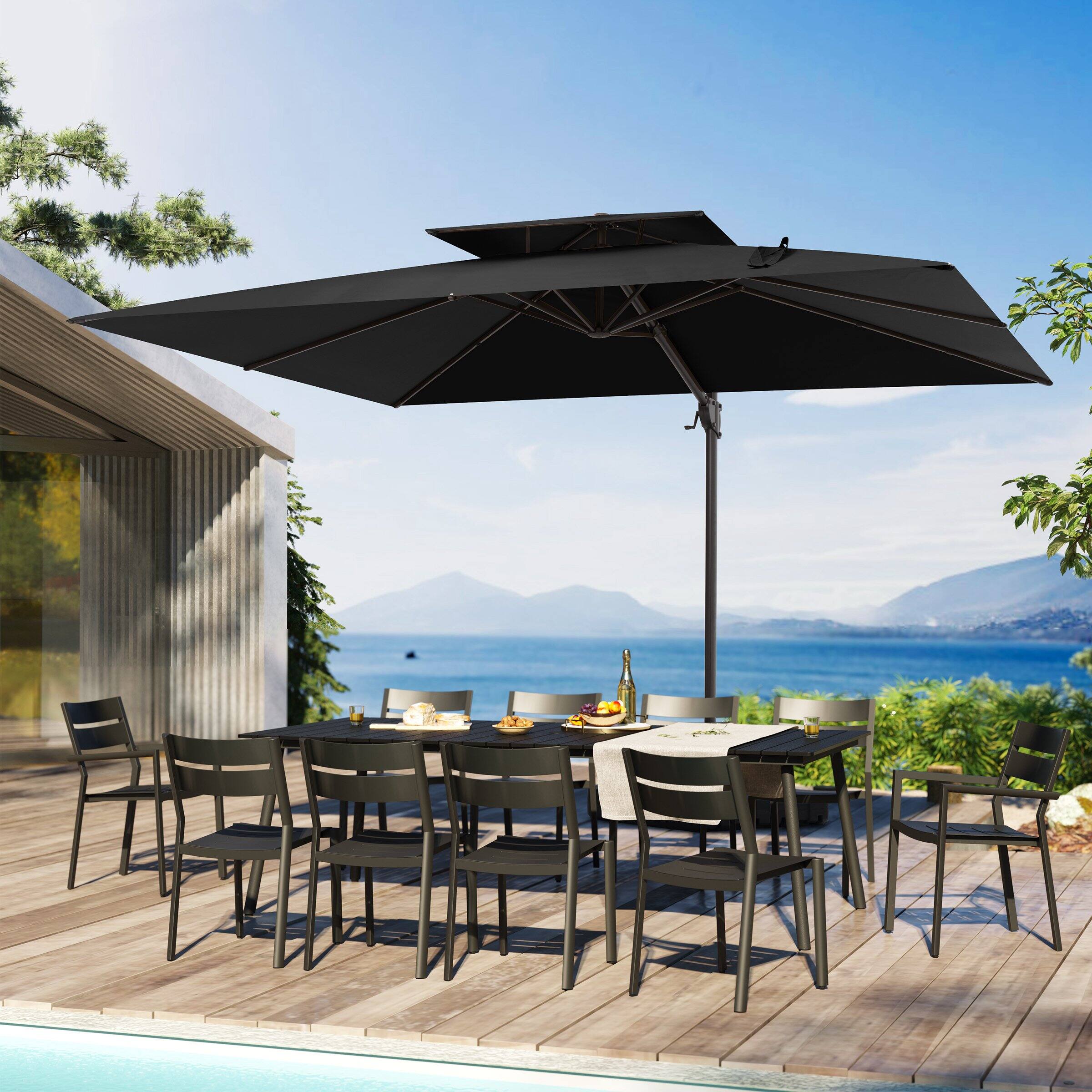 Alt View 8. Crestlive Products - Crestlive Products 11-ft Aluminum Black Slide-tilt Cantilever Patio Umbrella with Base - Black.