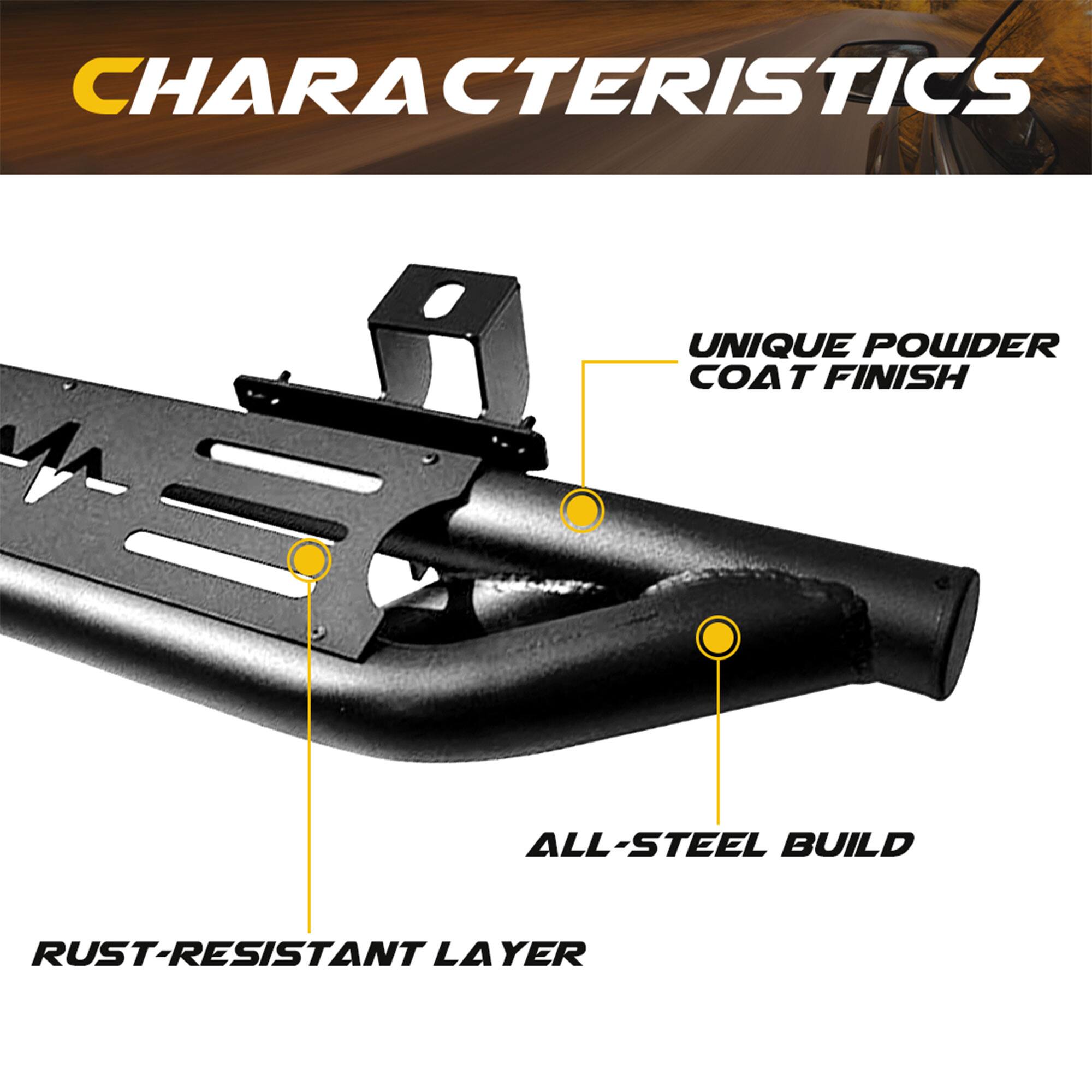 CHARACTERISTICS

- UNIQUE POWDER COAT FINISH
- ALL-STEEL BUILD
- RUST-RESISTANT LAYER
