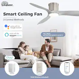 Sofucor - 52 Inch Modern Flush Mount Ceiling Fan with 3 ABS Blades & APP/Remote Control Dimmable 6-Speed 3-Timer Reversible DC - Nickel