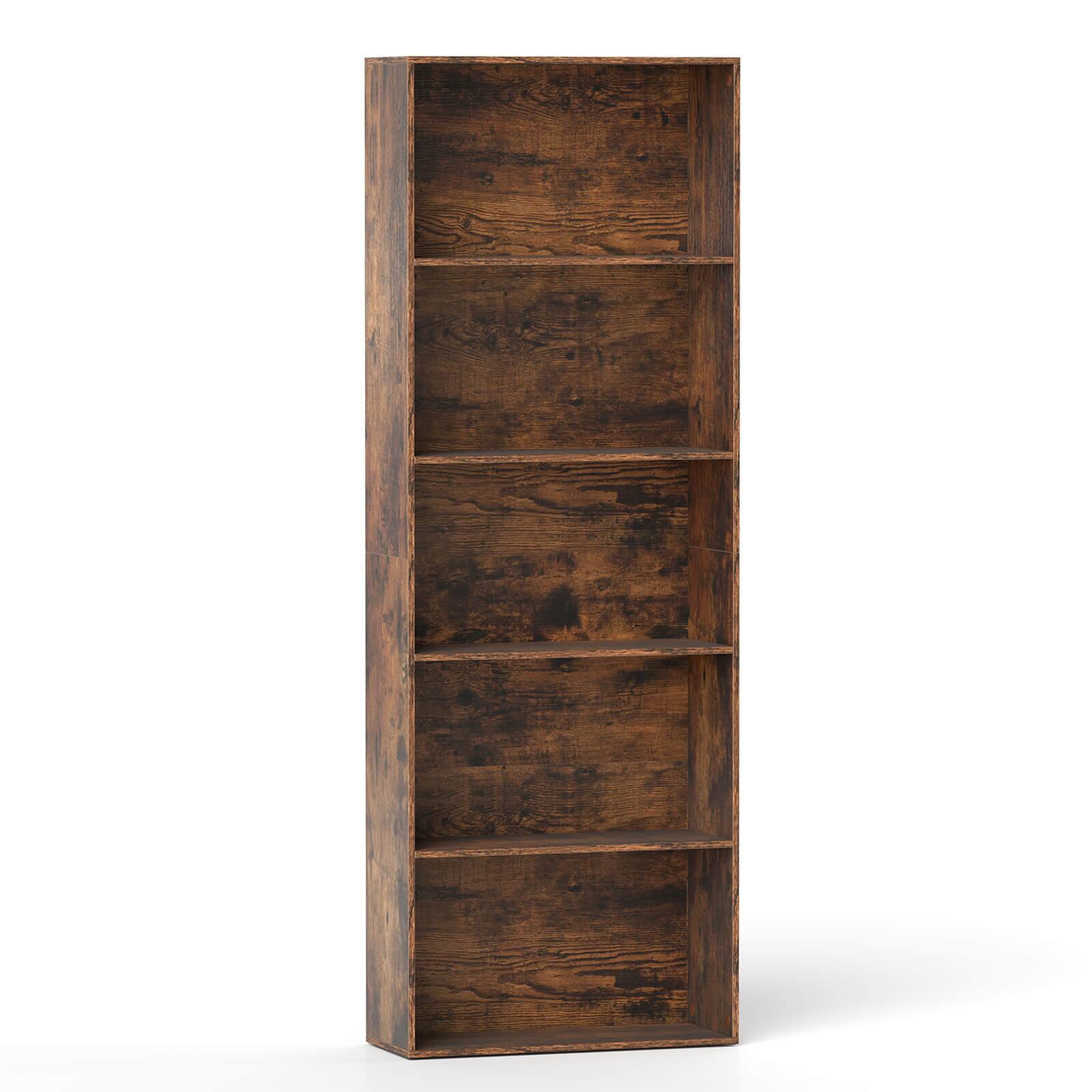 Alt View 9. Costway - Costway 1 PCS 5-Tier Freestanding Open Bookshelf with 2 Anti-tipping Devices for Living Room - Rustic Brown.