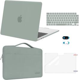 mosiso - 5in1 Kit for MacBook Air 13-Inch M5 M4 M3 M2 2022-2026, Hard Shell&Sleeve Bag&Keyboard Skin&Webcam Cover&Screen Film - Antique Green