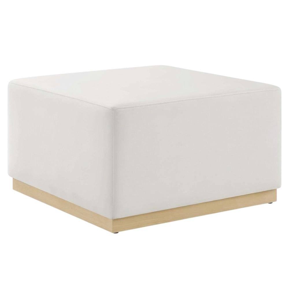 Front. Outdoor Escape - Square Performance Velvet Ottoman in Neutral Fabric for Outdoor Lounge - Gray.