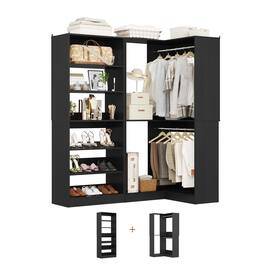 Aheaplus - Corner Closet System 2-Piece Set, Featuring 2 Hanging Rods, Shoe Racks, and Storage Shelves, 1200 LBS Capacity - Black