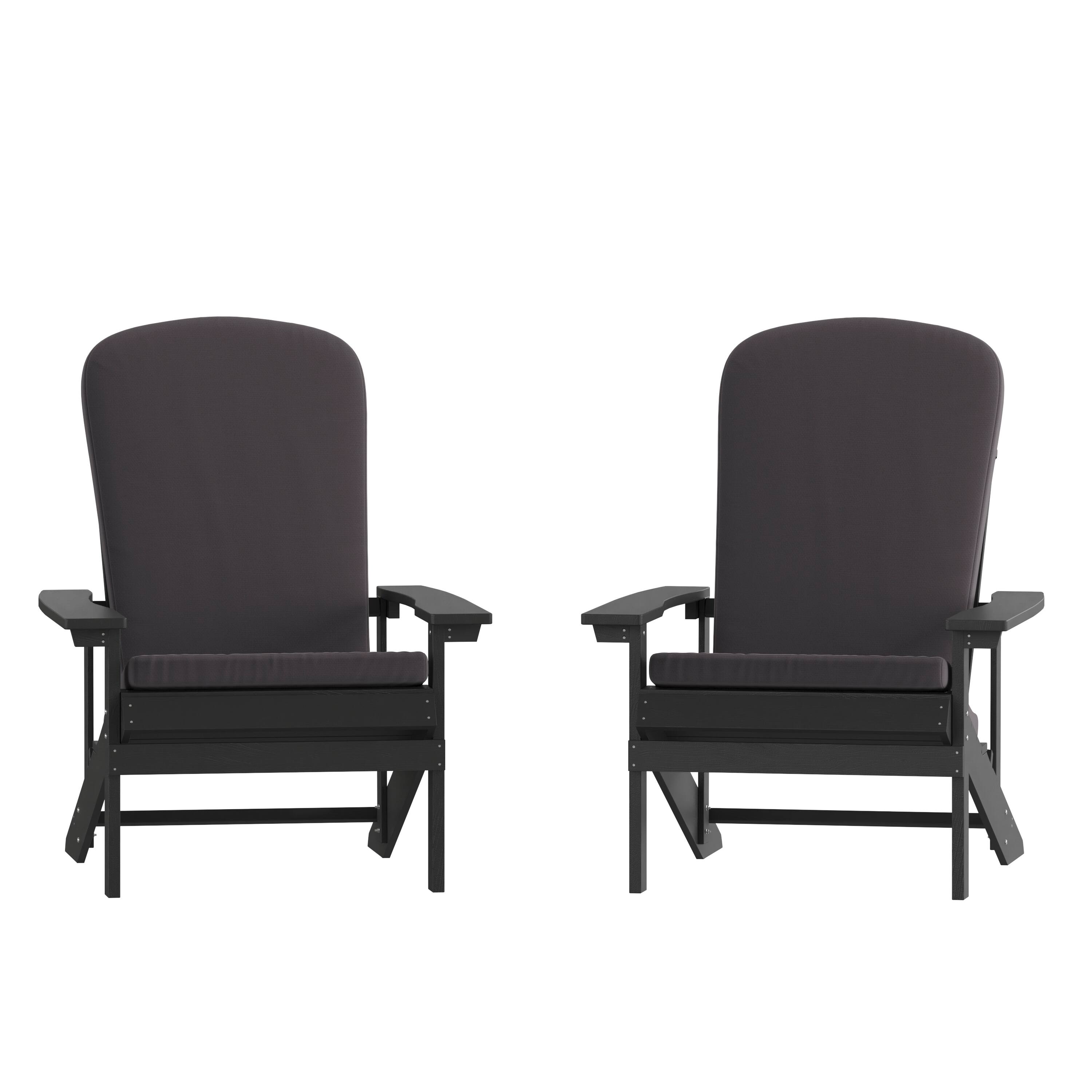 Front. Emma + Oliver - Hammond Set of Two All-Weather Polyresin Adirondack Chairs with Cushions - Gray Cushions/Slate Gray Frame.