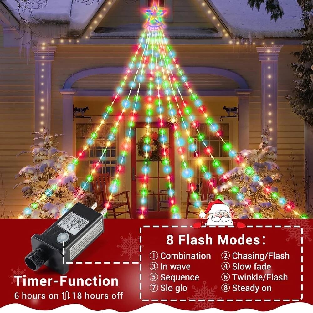 8 Flash Modes:
1. Combination
2. Chasing/Flash
3. In wave
4. Slow fade
5. Sequence
6. Twinkle/Flash
7. Slo glo
8. Steady on

Timer-Function
6 hours on / 18 hours off
