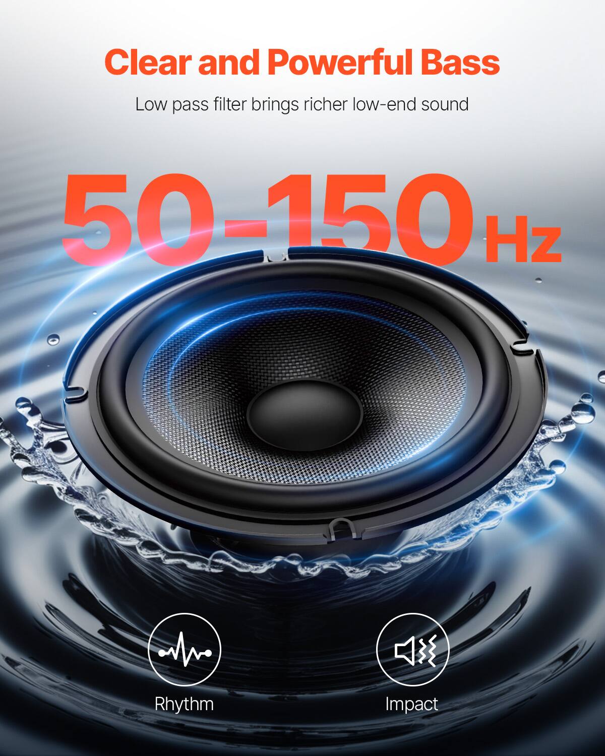 Clear and Powerful Bass  
Low pass filter brings richer low-end sound  

50-150 Hz  

Rhythm  
Impact