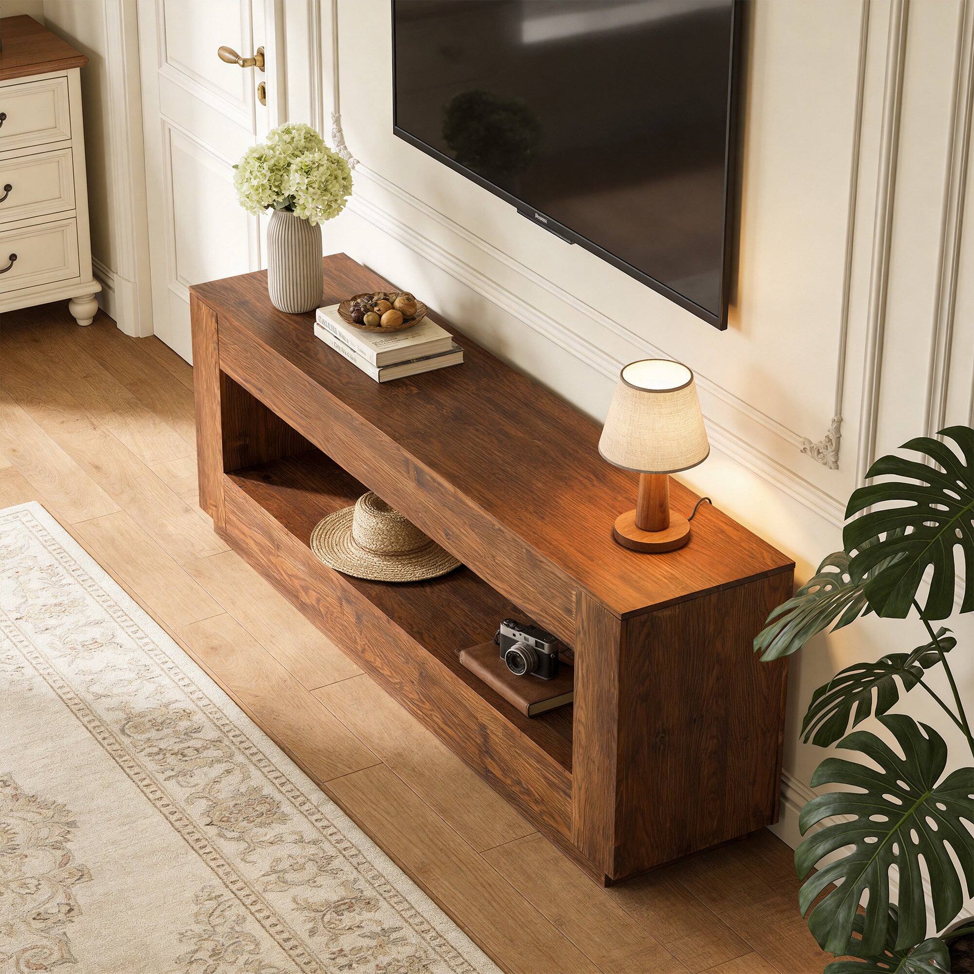 Alt View 2. Tribesigns - Office Media Console with Solid Wood Construction, for Media Equipment and Storage in Meeting Rooms and Reception Areas - Brown.