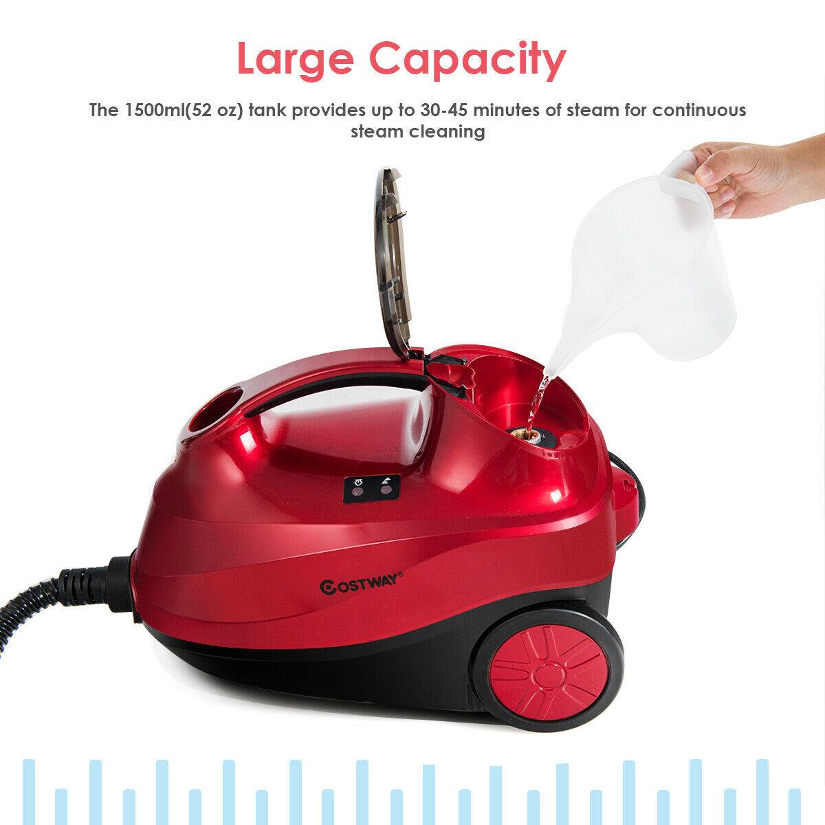 Large Capacity

The 1500ml (52 oz) tank provides up to 30-45 minutes of steam for continuous steam cleaning