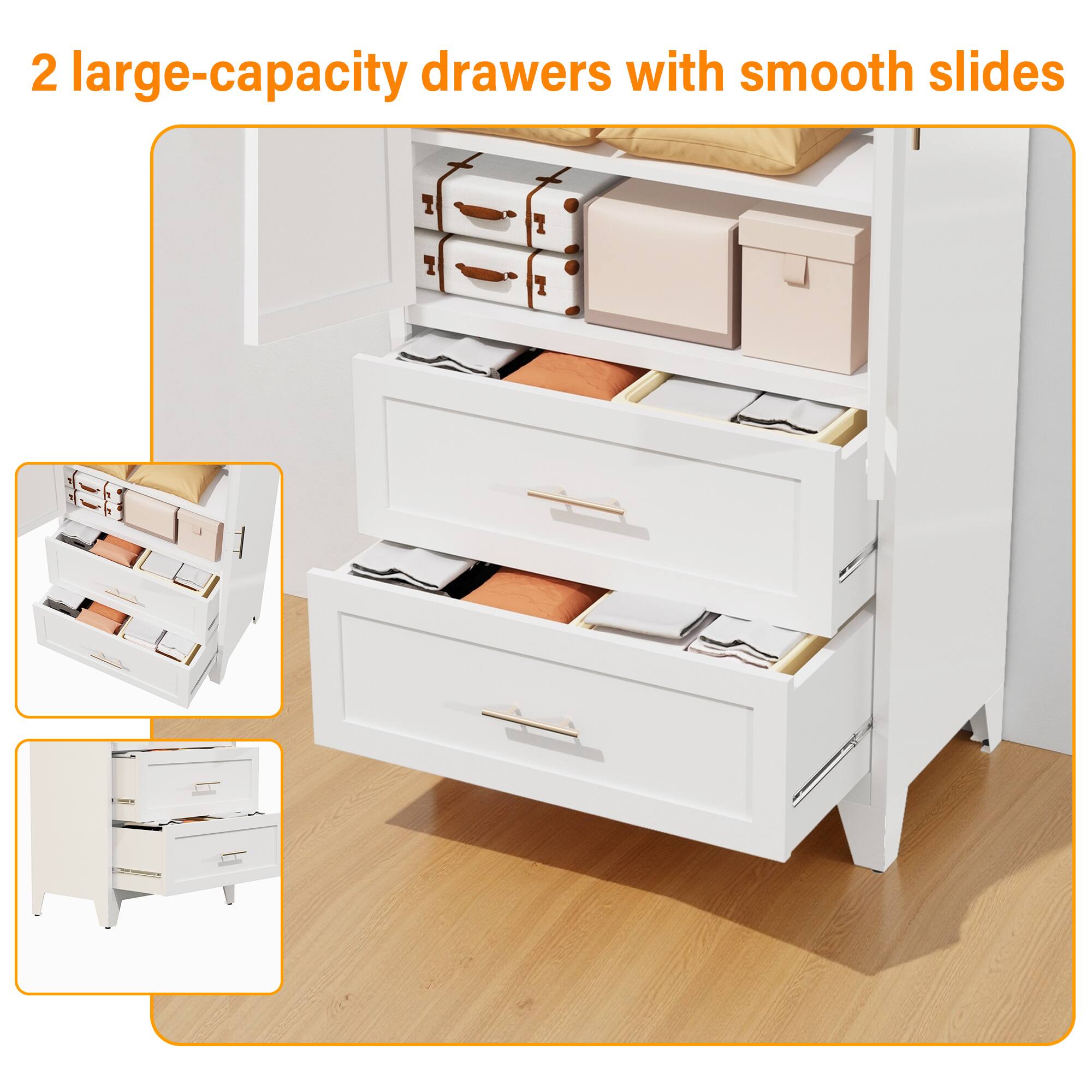 2 large-capacity drawers with smooth slides