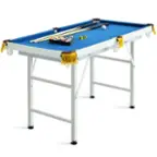Front. Costway - 47'' Folding Billiard Table Pool Game Table for Kids w/ Cues & Chalk & Brush Blue - Blue.