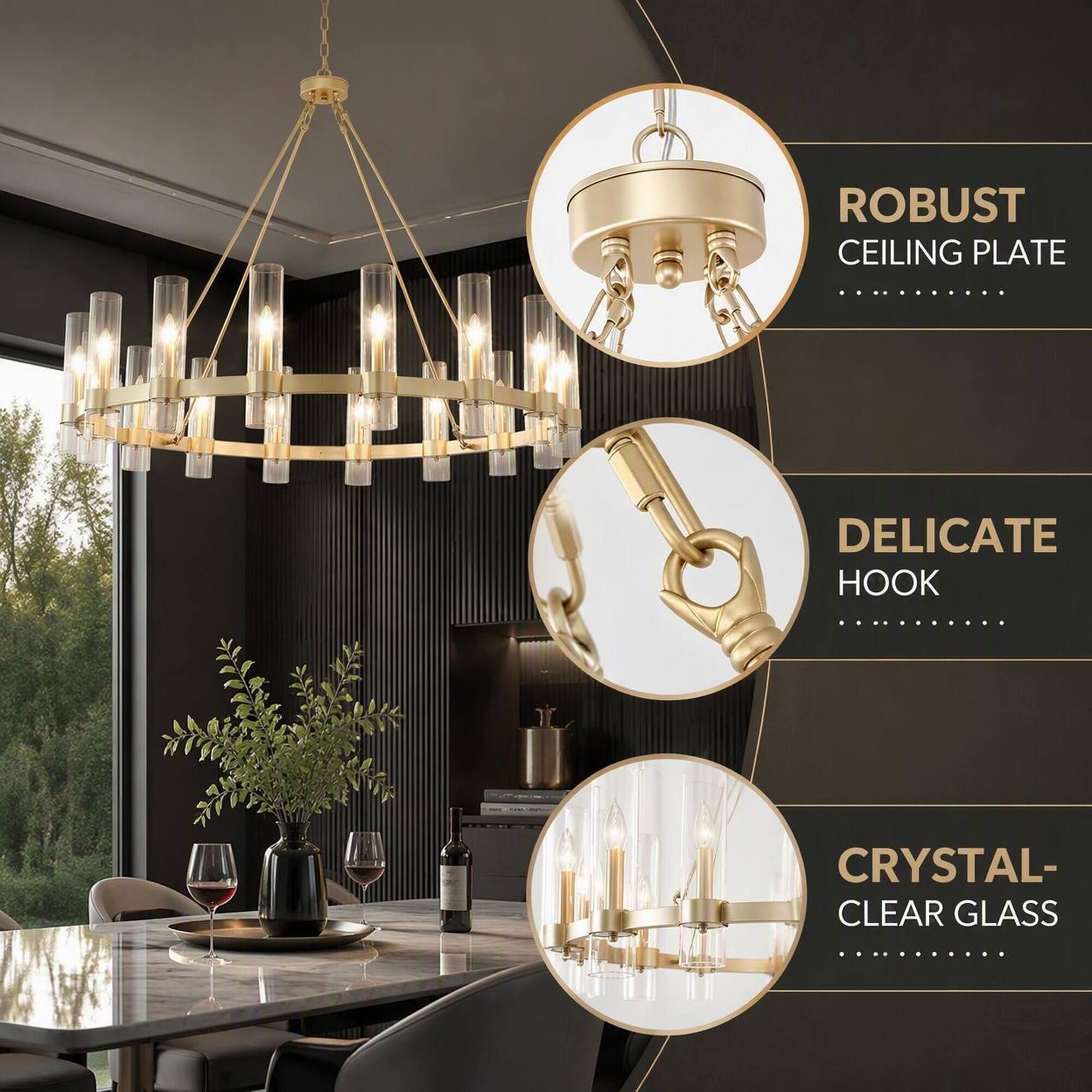 ROBUST CEILING PLATE  
DELICATE HOOK  
CRYSTAL-CLEAR GLASS