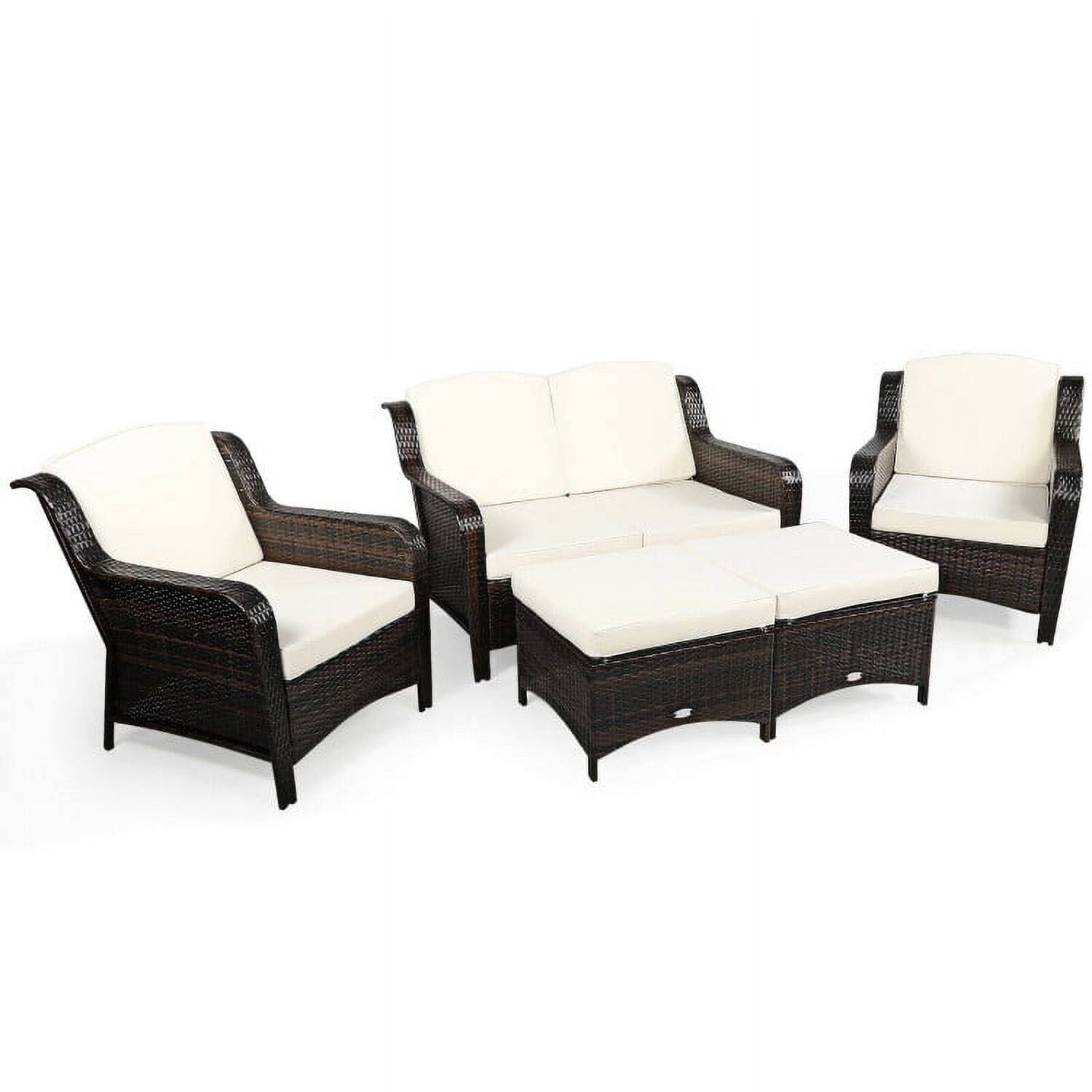 Alt View 1. Kadyn - 5 Pcs Patio Cushioned Rattan Furniture Set, All Weather Outdoor Sectional Sofa - White.