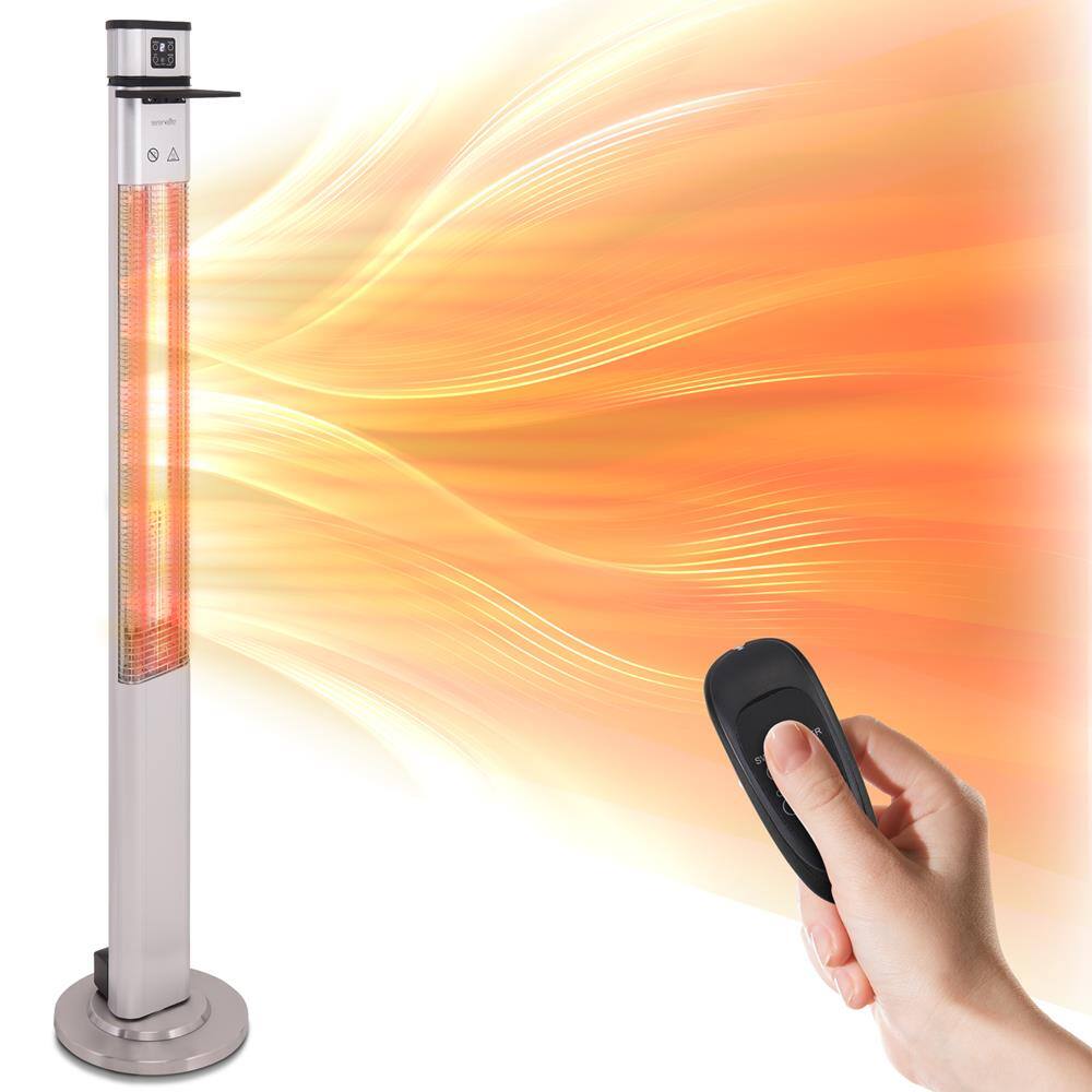 Front. SereneLife - SereneLife Infrared Patio Heater, Electric Patio Heater with Remote Control, 1500 W, Indoor/Outdoor Heaters for Patio - Silver.